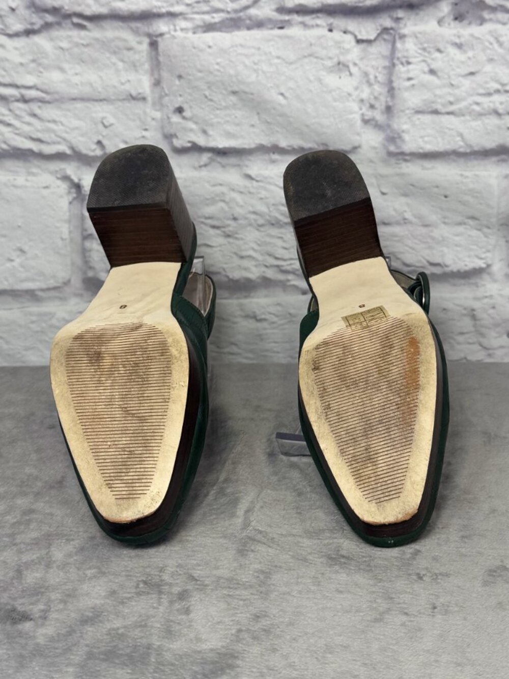 Intentionally Blank Oliver Green Leather Slingback Platform Heels - Picture 5 of 6